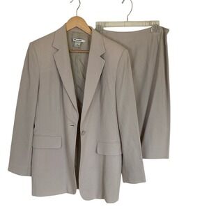 Nygard Collection Womens Skirt Blazer Suit Set Beige Size 10/12 Classic‎ Basic